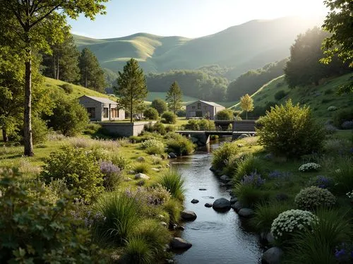 arrowtown,millstream,ilse valley,streamside,house in the mountains,rivendell,killiecrankie,oberwald,mountain stream,threlkeld,idyllic,sirdal,home landscape,glenfed,rendalen,brook landscape,creekside,green valley,grandval,house in mountains