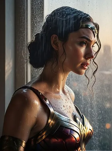 wonder woman,wonderwoman,wonder woman city,wonder,head woman,super woman,goddess of justice,super heroine,fantasy woman,lasso,half profile,semi-profile,lena,superhero,strong woman,woman thinking,digital compositing,window cleaner,full hd wallpaper,woman strong,Art,Artistic Painting,Artistic Painting 06