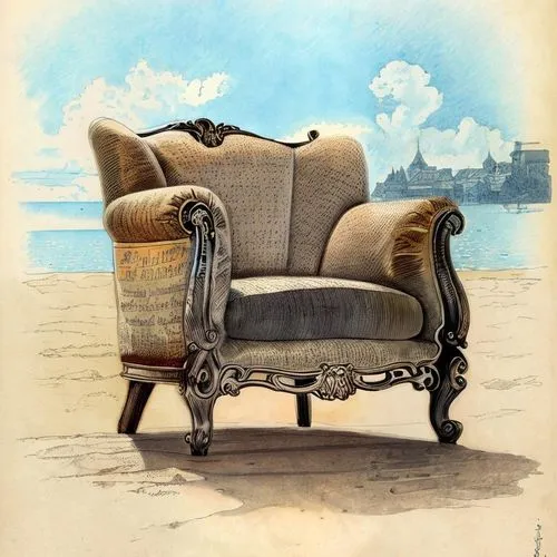 wing chair,armchair,sillon,beach furniture,beach chair,old chair,antique furniture,wingback,deckchair,vintage illustration,vintage art,chaise,vintage drawing,chaise lounge,settee,reupholstered,mobilie