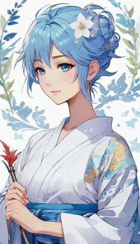 Style: Yaoi/Shounen-Ai
Color Palette: Soft blues and whites
Description: Yuna is a gentle and reserved heroine, with short, spiky blue hair and shining blue eyes that seem to hold deep emotions within