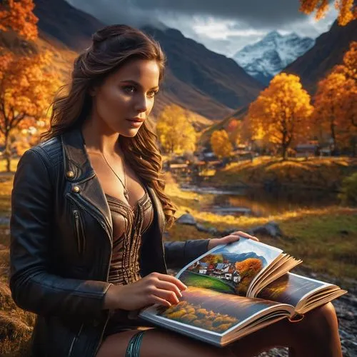 fantasy picture,autumn background,fantasy art,autumn landscape,autumn idyll,storybook,fantasy portrait,girl studying,fantasy landscape,bibliophile,world digital painting,sci fiction illustration,shannara,fall landscape,photoshop manipulation,storybooks,golden autumn,landscape background,autumn scenery,croft,Photography,General,Sci-Fi