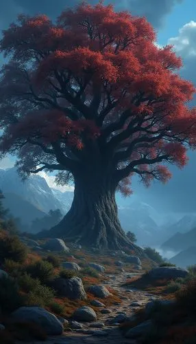 red tree,dragon tree,painted tree,isolated tree,tree of life,yggdrasil,Photography,General,Realistic