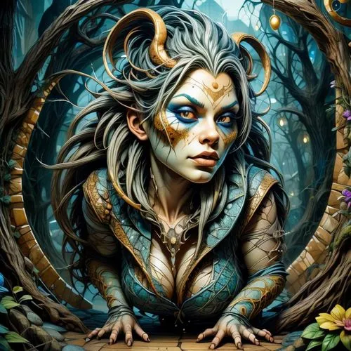 fantasy art,fantasy portrait,blue enchantress,the enchantress,dryad,wood elf,merfolk,sorceress,faerie,fantasy woman,faery,fantasy picture,dark elf,druid,heroic fantasy,fae,elven,medusa,medusa gorgon,shamanic