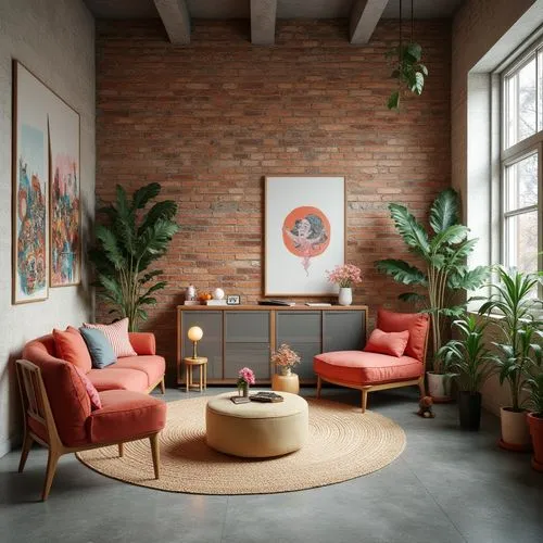 loft,mid century modern,contemporary decor,sitting room,apartment lounge,modern decor,living room,red brick,mid century,interior design,interiors,livingroom,interior decor,danish furniture,fireplaces,home interior,fireplace,fire place,red bricks,red brick wall,Photography,General,Realistic