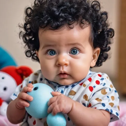 a baby having a toy in hand with black curly hair  with curious eyes.,diabetes in infant,retinoblastoma,baby toy,plagiocephaly,cute baby,craniosynostosis,rotavirus,avishai,teething ring,motor skills t