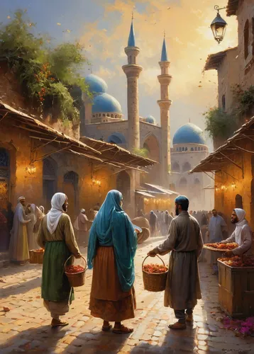 souk,grand bazaar,souq,caravanserai,bazaar,marrakesh,islamic lamps,mosques,pilgrims,istanbul,marketplace,morocco,spice souk,damascus,medina,the market,bukhara,jerusalem,vendors,morocco lanterns,Conceptual Art,Oil color,Oil Color 06