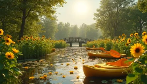 boat landscape,yellow garden,lily pond,canoes,ukraine,paddle boat,row boat,lotus on pond,lotus pond,white water lilies,lilly pond,pedalo,rowboats,flower water,netherlands,water lilies,sunflower field,canoeing,waterlilies,spreewald,Photography,General,Realistic