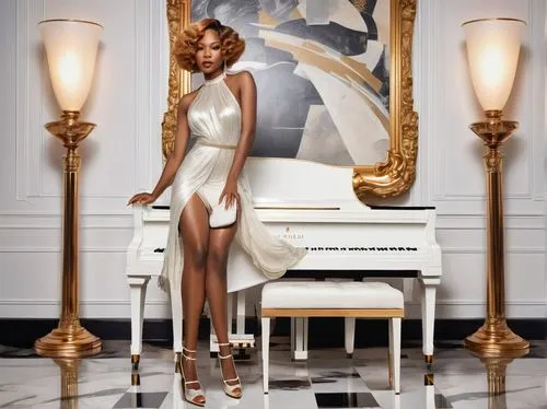 keyshia,blige,beyonc,harpist,pianist,kelis,navys,piano player,steinway,the piano,grand piano,piano,beyonce,chanteuse,chrisette,knowles,songstress,iconically,kouroussa,jazz singer,Illustration,Realistic Fantasy,Realistic Fantasy 21