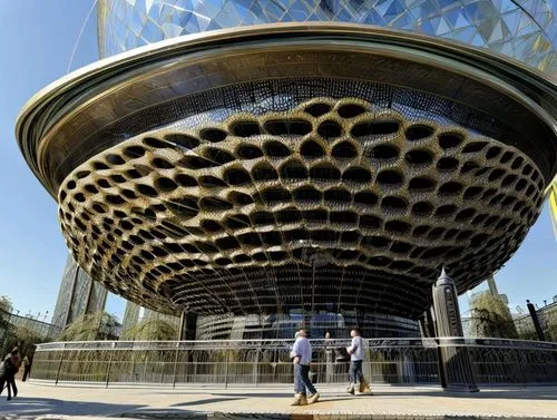 honeycomb structure,building honeycomb,bee-dome,solar cell base,outdoor structure,torus,soumaya museum,musical dome,the hive,insect house,ozeaneum,glass sphere,cooling tower,olympiapark,helix,the observation deck,observation deck,futuristic art museum,baku eye,strange structure