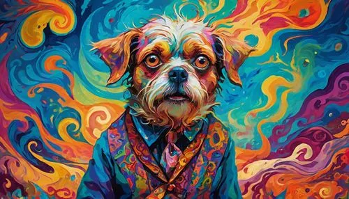 shih tzu,barkus,doggart,color dogs,dog illustration,spaniel,schnauzer,doggfather,furthur,psychedelic,einstein,indian dog,dog drawing,schnauss,dog,parvo,psychedelia,experimenter,maestro,beagle,Conceptual Art,Oil color,Oil Color 23