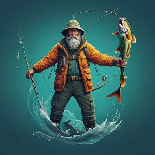 fisherman,version john the fisherman,fish-surgeon,monopod fisherman,fisher,fishing classes,angler,fishing equipment,fishing gear,types of fishing,fly fishing,casting (fishing),fishing,big-game fishing,bow and arrows,fishing rod,fishing float,aquanaut,fishermen,fishing reel,Conceptual Art,Fantasy,Fantasy 09