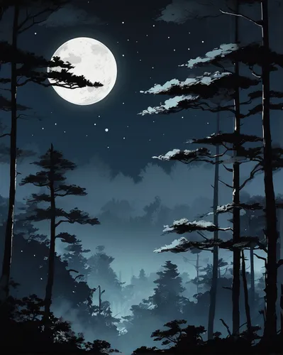 moonlit night,moonlit,cartoon video game background,moon and star background,lunar landscape,night scene,black forest,halloween background,moonlight,forest dark,forest background,moon night,nightscape,world digital painting,landscape background,nocturnes,nocturnal,moonrise,owl background,the night of kupala,Conceptual Art,Fantasy,Fantasy 10