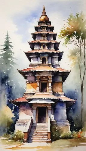 stone pagoda,vimana,pagodas,palyul,chhatri,gopura,Illustration,Paper based,Paper Based 03