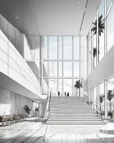 atriums,renderings,futuristic art museum,atrium,lobby,hall of nations,fidm,school design,revit,masdar,difc,wintergarden,daylighting,segerstrom,damac,lacma,3d rendering,glass facade,champalimaud,foyer,Illustration,Black and White,Black and White 04