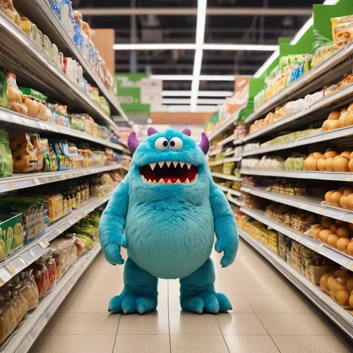 monster's inc,toy store,grocery shopping,supermarket,supermarket shelf,shopping icon,grocery store,child monster,grocery,minion hulk,blue monster,aisle,trex,groceries,strohbär,shopper,landmannahellir,stitch,grocer,supermarket chiller,Photography,General,Realistic