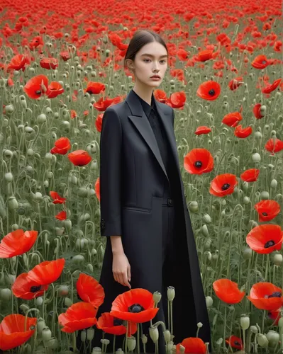 coquelicot,poppy field,poppy fields,field of poppies,red poppy,poppy red,red poppies,anemone honorine jobert,field of flowers,girl in flowers,black coat,red poppy on railway,poppies,floral poppy,han thom,poppy,poppy flowers,flower field,anemone de caen,red petals,Photography,Fashion Photography,Fashion Photography 10