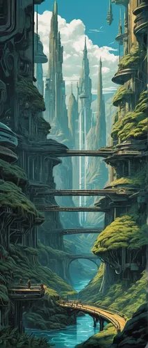 Imagine and describe an epic sci-fi adventure game concept for Game Informer Magazine.,futuristic landscape,fantasy landscape,ancient city,fantasy city,alien world,alien planet,terraforming,mushroom l