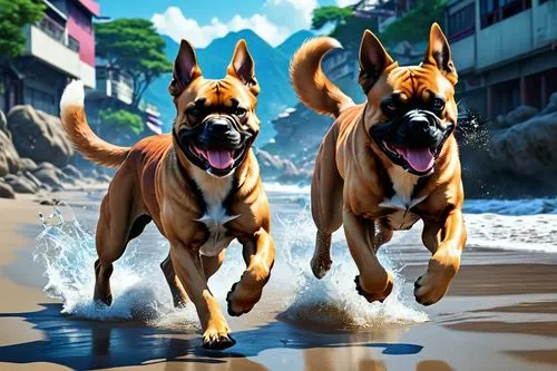 two running dogs,bloodhounds,mastiffs,ridgebacks,boerboel,dobermans,Photography,General,Realistic