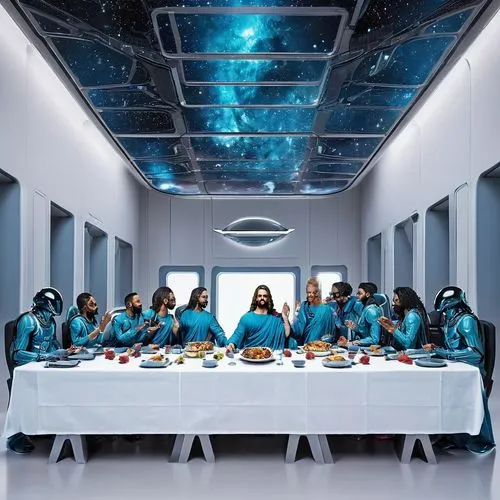 holy supper,last supper,christ feast,televangelism,passover,holy 3 kings,disciples,soup kitchen,nativity of jesus,jesusa,christmas dinner,yahweh,messiah,judas,laibon,laibin,iesus,set the table,blue room,ihesus,Conceptual Art,Sci-Fi,Sci-Fi 04