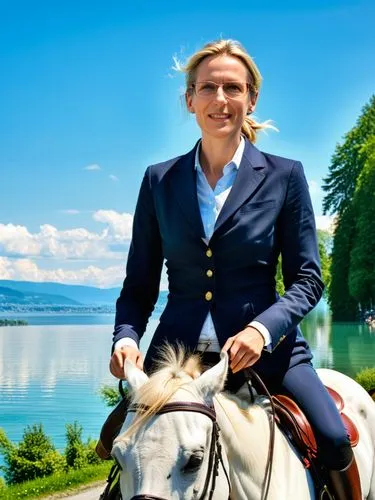 When Alice Weidel is on her horse-ride through the constituency on Lake Constance, she radiates a special grandeur.,a woman riding on the back of a horse,weidel,otegi,gibernau,salzgeber,zanardi,montez