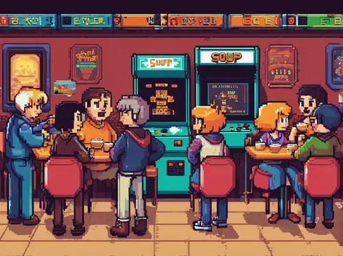 retro diner,soda shop,arcade,arcade game,tavern,convenience store,arcade games,soda fountain,the coffee shop,coffee shop,drinking establishment,barber shop,arcades,pizzeria,game room,diner,barbershop,ice cream shop,pixel art,retro styled,Unique,Pixel,Pixel 04