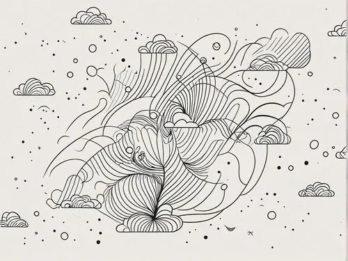 a large black and white drawing of clouds,line drawing,cactus line art,coloring page,deforge,line draw,botanical line art,Illustration,Black and White,Black and White 04