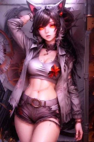 kitsune,candela,croft,poker primrose,fuki,fran,kotobukiya,cg artwork,ren,fallen angel,devil,hong,red eyes,wildcat,cosplay image,fallen petals,hinata,yang,honmei choco,butterfly background