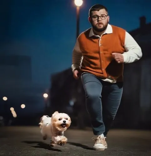 Vintage blue polo shirt,a man is running through the street with his dog,khabib,maltese,urbanfetch,zarembski,pubg mascot,malone