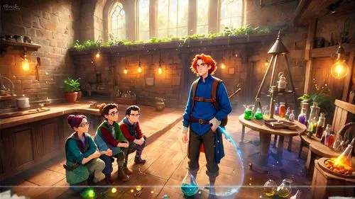 the characters are sitting and playing in a virtual environment,merula,triwizard,weasleys,ravenclaw,inglenook,hogwarts,Anime,Anime,General