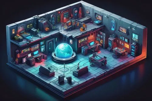 computer room,cybertown,game room,cold room,an apartment,computer store,playing room,isometric,the server room,rooms,cybercafes,microenvironment,electrohome,spaceship interior,modern office,ufo interior,blue room,miniaturist,dungeon,shadowrun