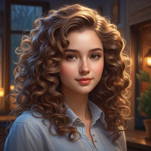 liesel,romantic portrait,hermione,girl portrait,nelisse,behenna,fantasy portrait,portrait of a girl,donsky,young girl,mystical portrait of a girl,ellinor,belle,curly brunette,curly hair,rosa curly,perugini,portrait background,cosette,world digital painting,Illustration,Realistic Fantasy,Realistic Fantasy 27