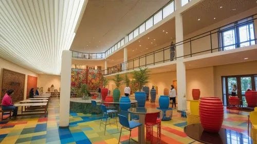 in a vibrant and colorful library, a panel of colorful artwork comes alive and begins to be reimagined, capturing the essence of the museum's artistic vision. In the center of the page, a complex wax 