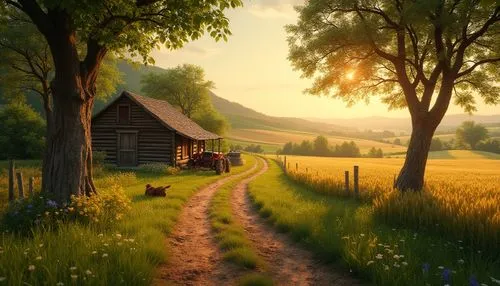 meadow landscape,home landscape,rural landscape,countryside,landscape background,farm landscape,meadow,summer cottage,lonely house,bucolic,summer meadow,country side,farm background,country cottage,yellow grass,green meadow,red barn,grassfields,green landscape,little house,Photography,General,Realistic