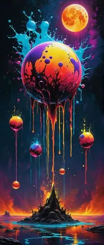 mushroom island,mushroom landscape,mushroom cloud,acid lake,fire planet,volcano,eruption,volcanic,alien world,atomic bomb,alien planet,ufo,nuclear bomb,lava lamp,jellyfish,lava,apocalypse,nuclear explosion,ufos,nuclear,Conceptual Art,Graffiti Art,Graffiti Art 08