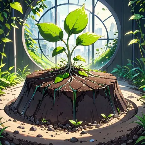 terrarium,plant and roots,plants growing,bean plant,background ivy,resprout,Anime,Anime,Traditional