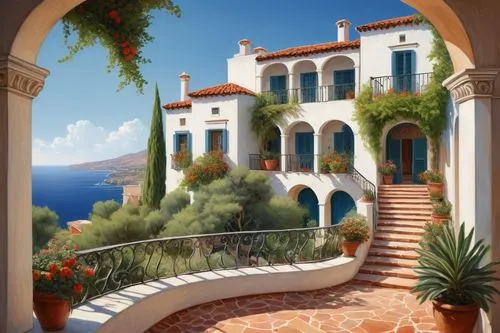 provencal,mediterranean,roof landscape,home landscape,holiday villa,greek island door,provencal life,world digital painting,houses clipart,terrazza,hacienda,positano,altea,greek island,terrasse,tuscan,santorini,luxury property,portofino,terraza,Art,Classical Oil Painting,Classical Oil Painting 39