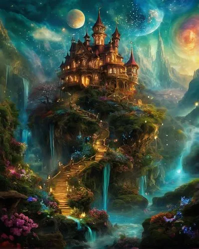 fantasy landscape,fantasy picture,fantasy art,fairy world,fantasy world,fairy tale castle,dream world,3d fantasy,fairy village,fairytale castle,dreamland,fantasy city,wonderland,fairy tale,fairytale,magical adventure,enchanted,enchanted forest,a fairy tale,fairytale forest,Illustration,Realistic Fantasy,Realistic Fantasy 37