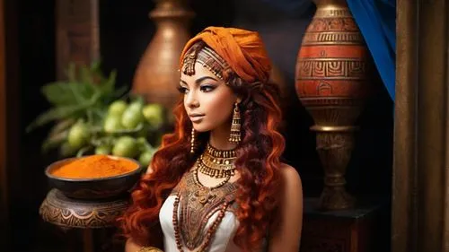 ancient egyptian girl,assyrian,indian bride,indian woman,priestess,arabian,cleopatra,orientalism,egyptian,indian girl,ancient costume,ethnic design,headdress,mehndi,celtic queen,islamic girl,indian he