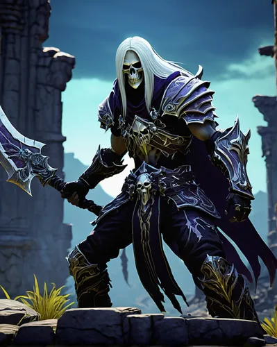 undead warlock,dark elf,kadala,sterntaler,dodge warlock,templar,death god,massively multiplayer online role-playing game,paladin,greyskull,grimm reaper,stone background,paysandisia archon,dane axe,raider,warlord,sadu,he-man,magus,argus,Conceptual Art,Oil color,Oil Color 16