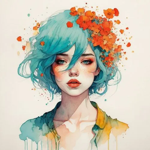 kommuna,flowerhead,karou,transistor,falling flowers,watercolor blue,watercolor,girl in flowers,flowerheads,watercolor flowers,watercolors,water colors,watercolor flower,kahila garland-lily,flora,boho art,colorful daisy,watercolor painting,watercolor pencils,bloom,Illustration,Paper based,Paper Based 19