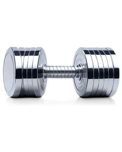 dumbbell, fitness equipment, metallic material, silver chrome finish, detailed texture, slight reflection, 3/4 composition, soft natural light, shallow depth of field, realistic rendering, isolated on