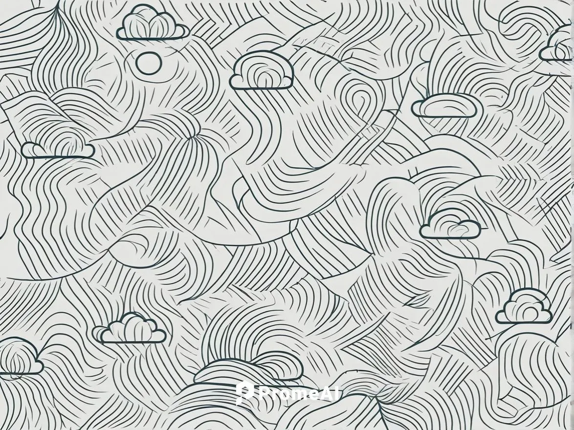 a drawing with clouds and water waves on it,background pattern,vector pattern,seamless pattern repeat,umbrella pattern,zigzag background,paper clouds,Illustration,Black and White,Black and White 04