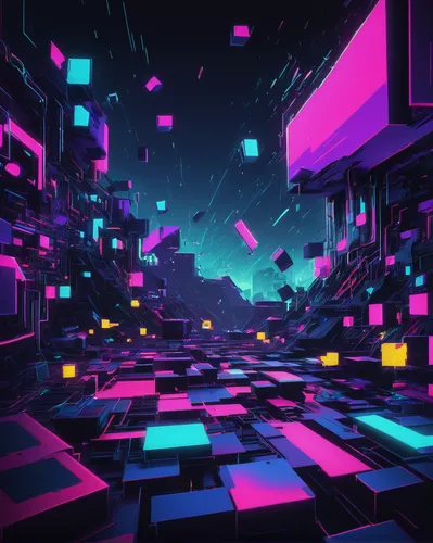 colorful city,cyberspace,futuristic landscape,cubes,cyberpunk,cityscape,virtual landscape,cubic,neon arrows,80's design,city blocks,cyber,fractal environment,isometric,fragmentation,ultraviolet,fantasy city,virtual world,pink squares,pixel cells,Photography,Documentary Photography,Documentary Photography 26