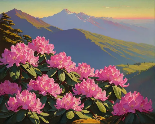 Beautiful Pink Rhododendron Flowers On The Mountain Sun Day,rhododendron,rhododendrons,alpine flowers,pacific rhododendron,peonies,wild tulips,pink tulips,alpine flower,lupines,lilies of the valley,tu