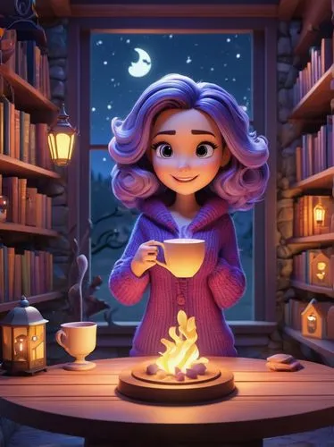 coraline,storybook character,miniaturist,tea and books,candlemaker,schierstein,Unique,3D,3D Character