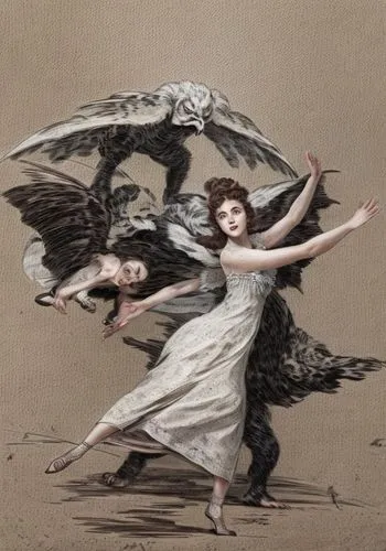 an image of two women being beaten by large black birds,dancers,sylphides,sylphide,ballets,danse macabre,boldini,Common,Common,Natural