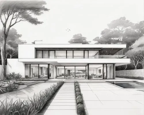 renderings,house drawing,sketchup,neutra,eichler,mid century house,revit,landscape design sydney,unbuilt,3d rendering,hovnanian,modern house,mid century modern,landscape designers sydney,garden elevation,lasdun,penciling,prefab,architect plan,midcentury,Illustration,Black and White,Black and White 30