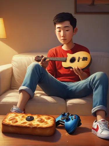 cavaquinho,ukulele,guitar player,playing the guitar,guitar,musician,playing room,ocarina,game illustration,guitarist,world digital painting,kids illustration,concert guitar,music instruments,the guitar,music,cg artwork,musicians,jazz guitarist,nintendo,Illustration,Abstract Fantasy,Abstract Fantasy 17