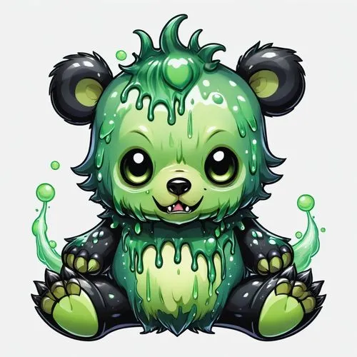 vnaf,green icecream skull,gummy bear,panduru,korowai,kodama,Illustration,Abstract Fantasy,Abstract Fantasy 11