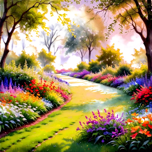 flower garden,flower painting,meadow in pastel,flower meadow,field of flowers,sea of flowers,springtime background,splendor of flowers,flower field,cottage garden,blooming field,meadow landscape,fairy forest,blanket of flowers,nature garden,flowers field,garden of eden,bloomeries,flowering meadow,yellow garden,Conceptual Art,Oil color,Oil Color 22